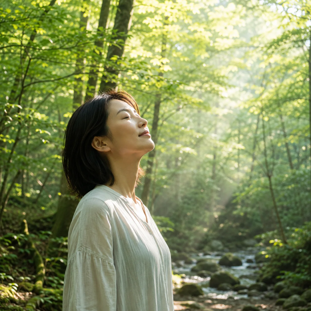 静かな自然の中で一人の時間を過ごしてエネルギーを回復する様子