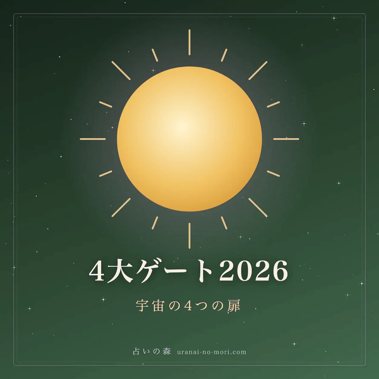 獅子・牡牛・鷲・天使の四つの象徴が円環に並ぶ宇宙の扉のイメージ