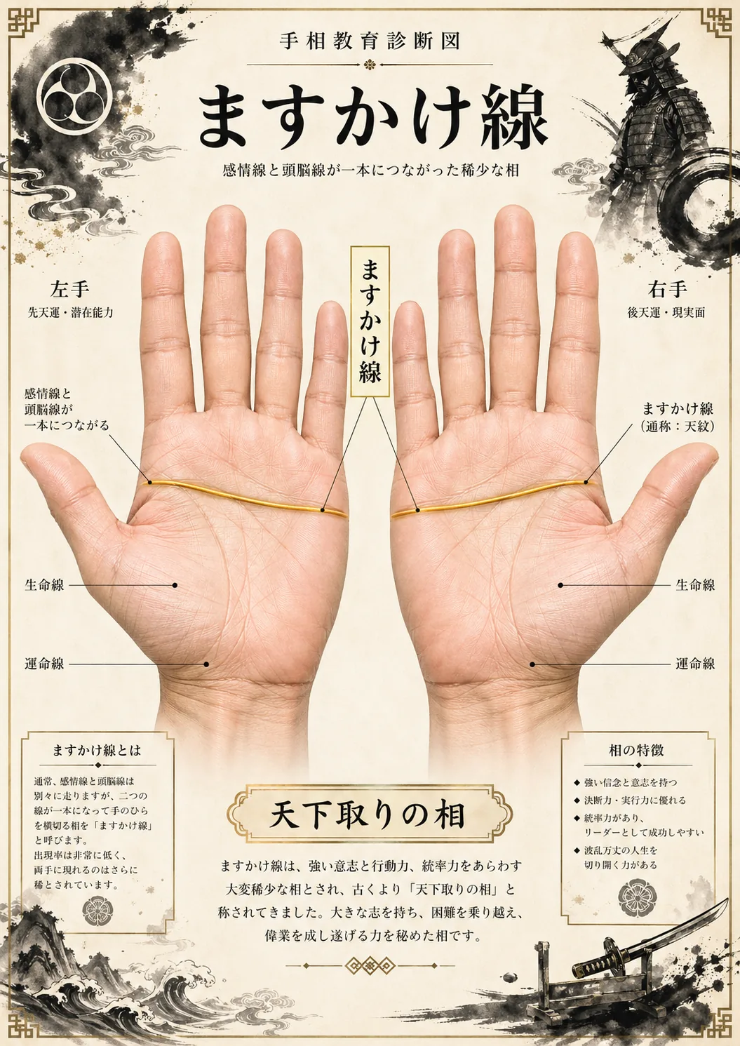 ますかけ線（天下取りの相）を持つ偉人のイメージ