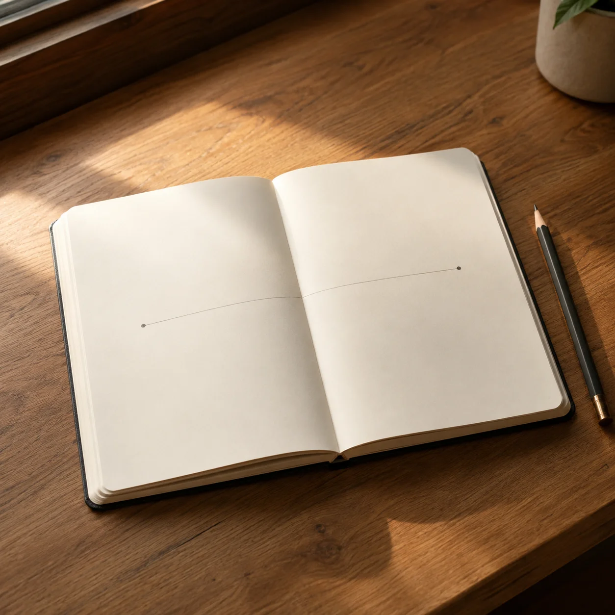 開かれた手帳の見開きに2つの日付が書かれ、その間を細い線が結んでいる